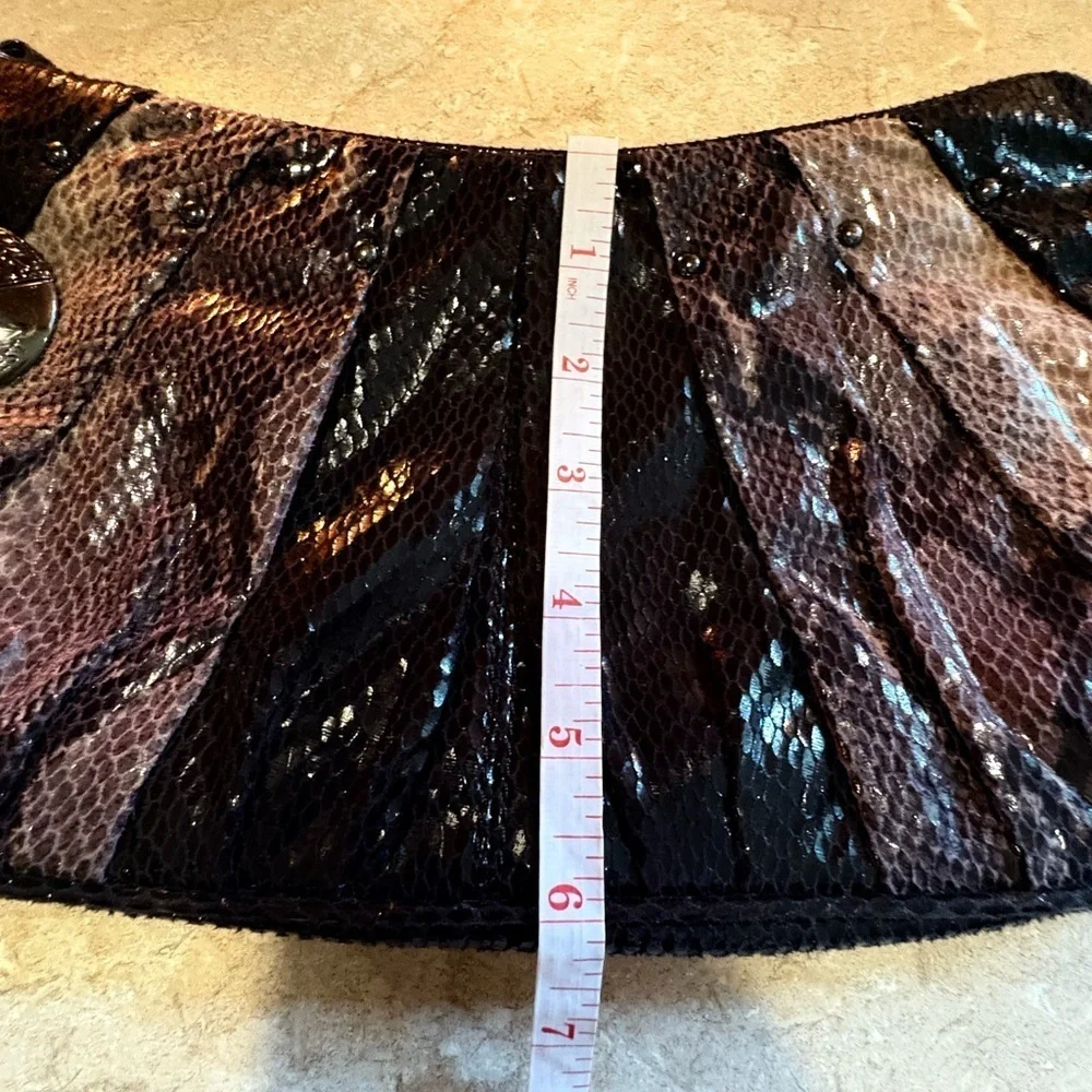 NINE WEST Faux Python Snake Print Black Metallic Clutch